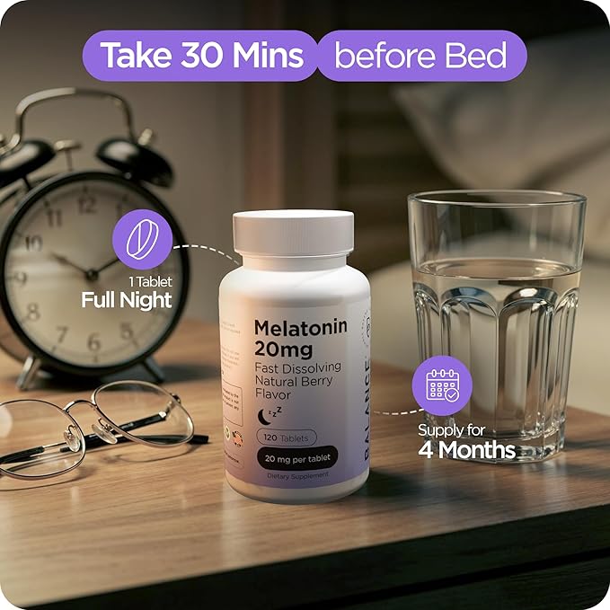 Balancebreens Melatonin 20mg Fast Dissolve Tablets - High Potency Fast Acting Natural Sleep Support – Sleep Aids for Adults – Non-Groggy Drug-Free Formula – 120 Sleeping Pills