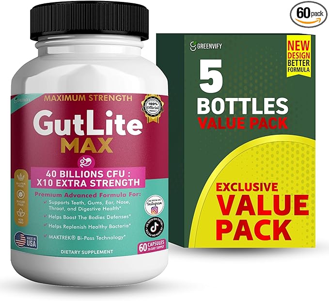 GutLite Max Probiotic Supplement Maximum Strength 40 Billion CFU 60 Capsules 30-Day Supply MAKTREK Bi-Pass Technology (5)