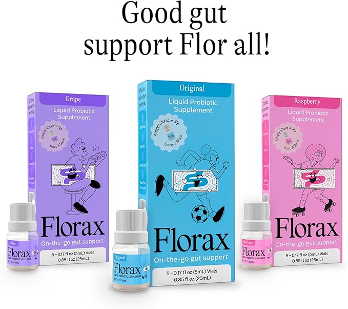 Florax - Liquid Probiotic - On-The-go Gut Support for Women Men and Children - Vegan Gluten Free Lactose Free Soy Free and Preservative Free - Original Flavor - 5 Vials