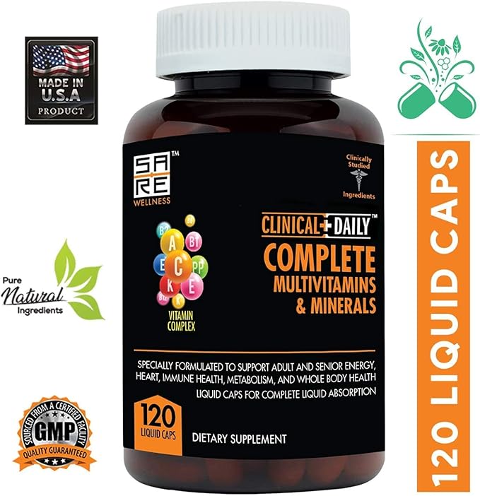 Clinical Daily Complete Whole Food Multivitamin Supplement for Women &amp Men - Complete Liquid Vitamin Absorption! 42 Superfood Fruits Vegetables - Young Adult to Senior - 120 Liquid Capsules