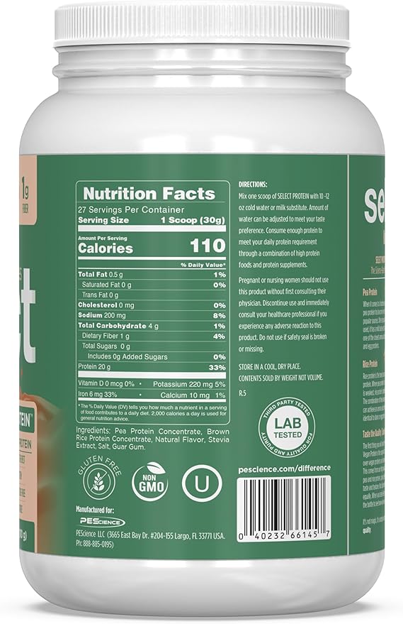 PEScience Select Vegan Protein Powder Plant Based Protein Powder Amazing Taste Smooth Texture Pea and Brown Rice Blend Dairy Free Lactose Free Gluten Free - Cinnamon Delight 27 Servings