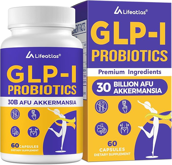 Lifeatlas GLP-I Supplement Probiotic | GLP-I with 30 Billion AFU Akkermansia Probiotic Akkermansia Probiotics for Women and Men Daily GLP-I Supplement 1 Pack - 60 Count