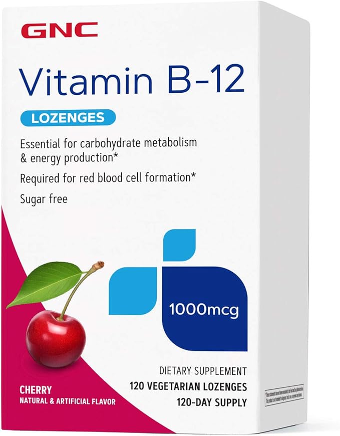 GNC Vitamin B-12 1000mcg Cherry Supports Energy Production 120 Lozenges