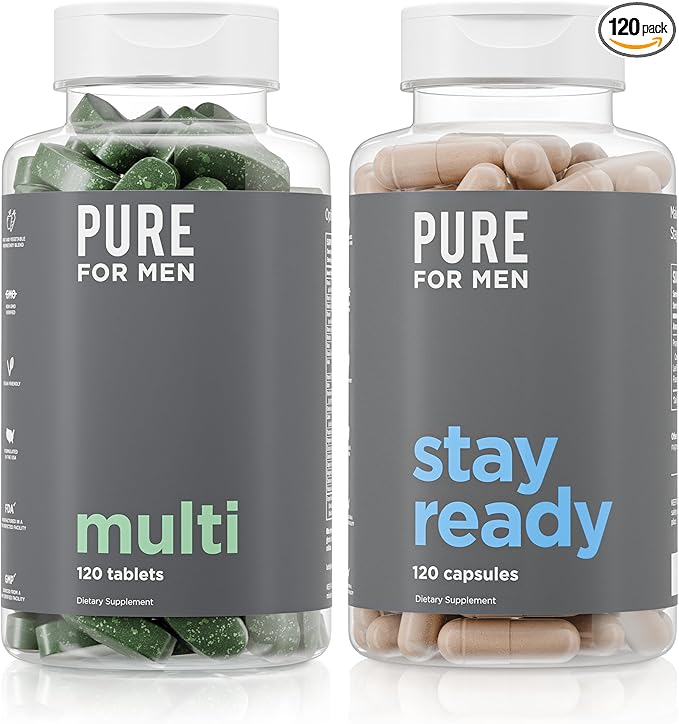Pure for Men Original Stay Ready Fiber Supplement (120 Capsules) + Vegan Multivitamin (120 Capsules)