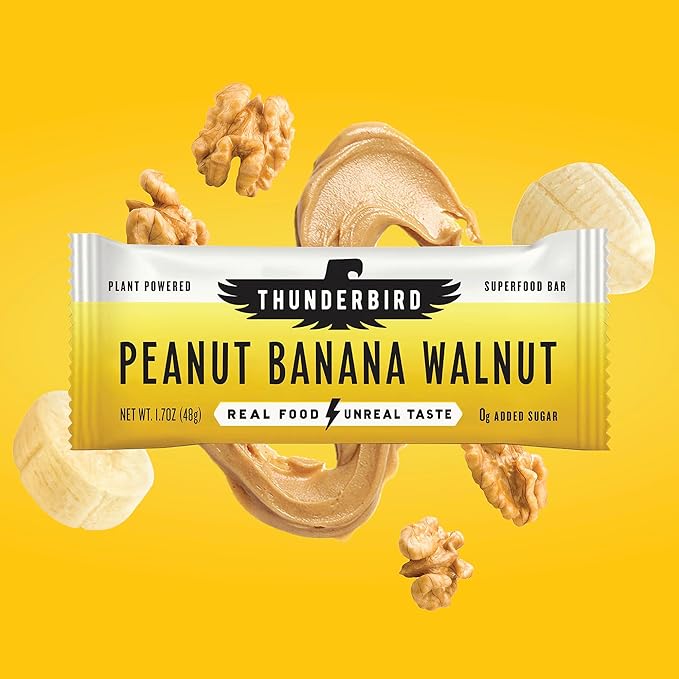 Thunderbird Bars Energy Snack Gluten-Free with Protein Healthy Real Food Vegan Non-GMO No Added Sugar Peanut Banana Walnut Flavor (12 Count 1.7 oz. Bars)