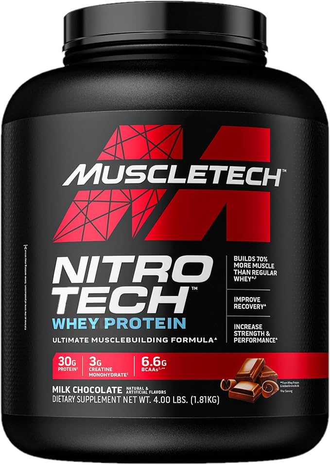 Muscletech Whey Protein Powder Nitro-Tech Whey Protein Isolate &amp Peptides &amp Clear Muscle Post Workout Recovery | Muscle Builder for Men &amp Women