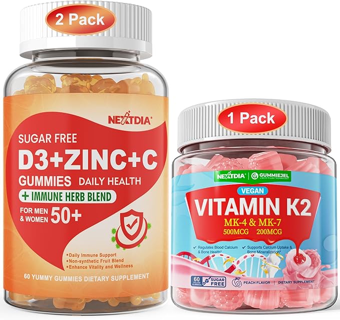 Bundle: Vitamin C + D3 + Zinc Gummies for Adults 50 + &amp Vitamin K2 Gummies