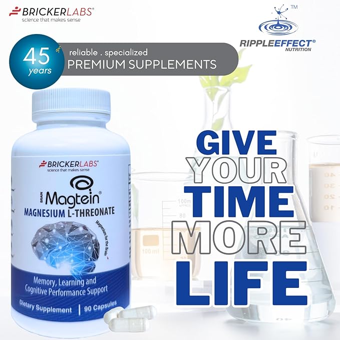Bricker Labs Magtein® Magnesium L-Threonate Supplement – Brain Health Memory Focus Learning &amp Cognitive Function Support – 90 Capsules 30 Servings