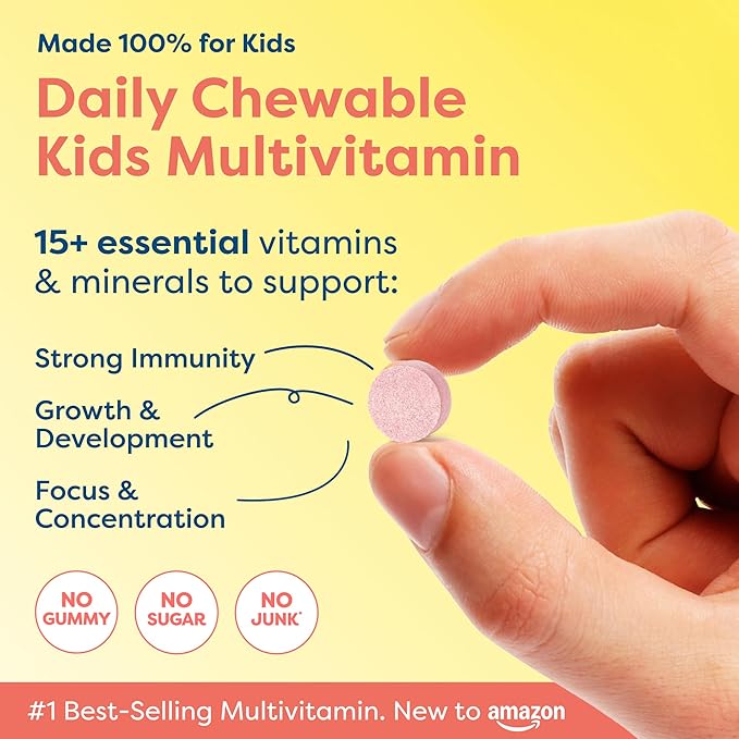 HIYA Kids Multivitamin Tablets – 15+ Essential Vitamins &amp Minerals with Fruits &amp Veggies for Ages 2+ Supports Growth Development &amp Immune 0g Sugar – 60 Day Refill Supply for Toddlers &a