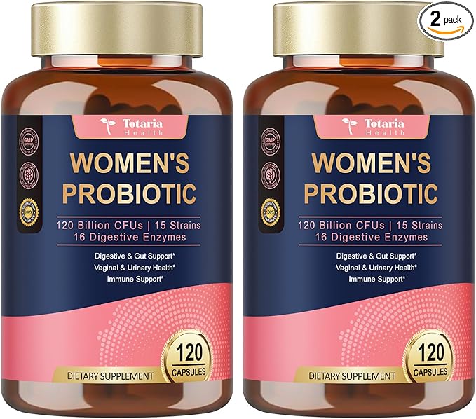 Totaria (2 Packs) Probiotics for Women 120 Billion Women Probiotic Digestive Enzymes &amp Prebiotics with Akkermansia Cranberry D-Mannose for Gut Urinary Immune PH Balance 240 Vegan Capules