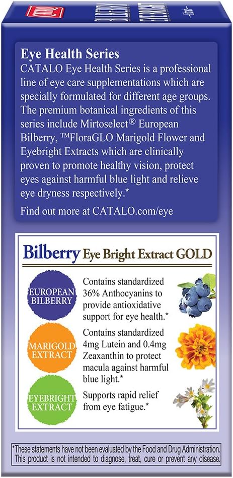 CATALO Bilberry Eyebright Extract with Lutein &amp Zeaxanthin Plant-Based Formula with European Bilberry Eyebright &amp Marigold Flower Extract - 60 Vegetarian Capsules