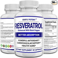 Resveratrol 1000mg Supplement Trans Resveratrol 500mg Resveratrol Enhanced with Black Pepper for Max Absorption Powerful Antioxidant &amp Anti-Aging Pills for Heart Immune &amp Skin Health 90 C