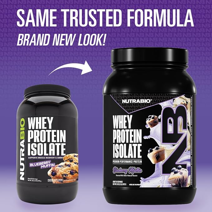 NutraBio 100% Whey Protein Isolate Protein Powder 25g Protein with Complete Amino Acid Profile Non-GMO Soy &amp Gluten Free Low Carb Low Calorie Whey Protein Powder Blueberry Muffin 2 Lbs