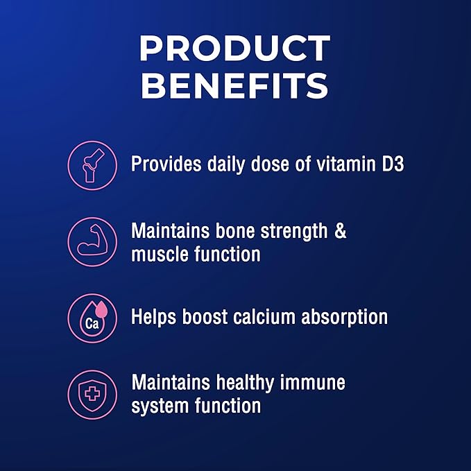 Vitamin D3 for Keeping Bones and Muscle Healthy and Strong - Boost Your Immune System - 1000IU - 1 Daily Supplement - 60 Capsules