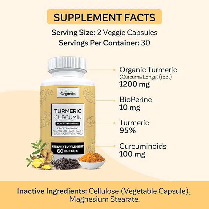 Turmeric Curcumin 1300mg - Extra‑Strength Joint &amp Inflammation Support - High Absorption with Black Pepper Extract - 95% Curcuminoids Joint Support Supplement - 60 Capsules