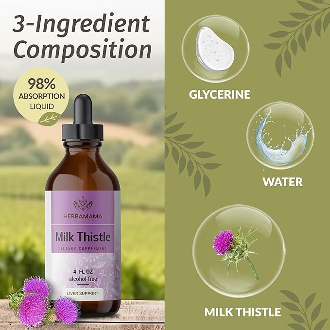 HERBAMAMA Goat's Rue and Milk Thistle Kit - Bundle of 1200 mg Goat's Rue Capsules &amp Milk Thistle Liver Detox Drops 4 fl oz - Vegan Non-GMO Sugar &amp Alcohol-Free - 2 Pack