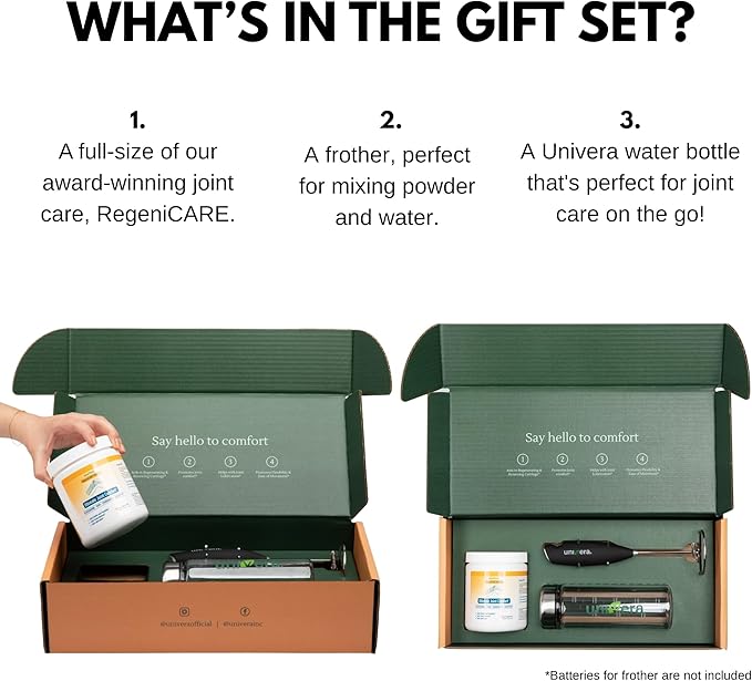 Univera RegeniCARE Gift Set with Bottle and Frother – Joint Support with Glucosamine Univestin MSM Chondroitin – 30 Servings Mango Flavor