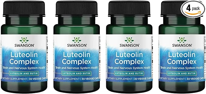 Swanson Luteolin Complex w/Rutin - Brain Support Supplement Promoting Memory Mood &amp Cognitive Health - Natural Formula to Help Maintain Nervous System - (30 Veggie Capsules) 4 Pack
