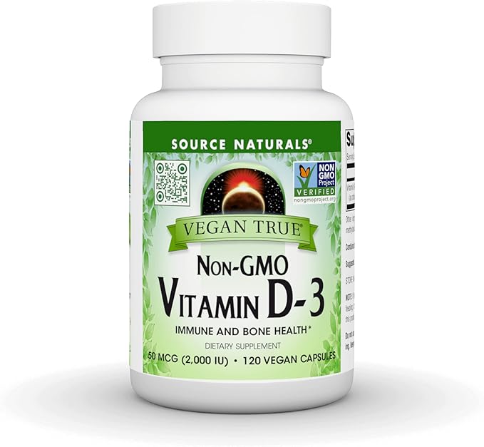 Source Naturals Vegan True Non-GMO Vitamin D-3 Dietary Supplement for Immune and Bone Health* 2000 IU - 90 Capsules