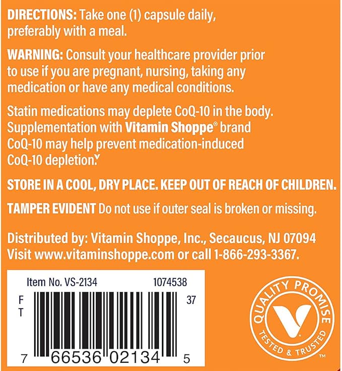 The Vitamin Shoppe CoQ-10 200mg Beneficial for Those Taking (60 Capsules)
