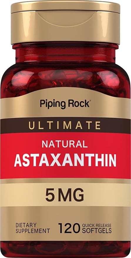 Piping Rock Astaxanthin Supplement 5mg | 120 Softgel Capsules | from Haematococcus Pluvialis Algae Extract | Non-GMO Gluten Free