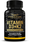 FREZZOR Vitamin D3 and K2 Caps High Potency D3 2000IU and K2 (MK7) 80mcg Unique VIT D3 from 100% New Zealand Sheep's Wool Lanolin. Cardiovascular Support &amp Bone Health 60 Softgels 1 Month Suppl