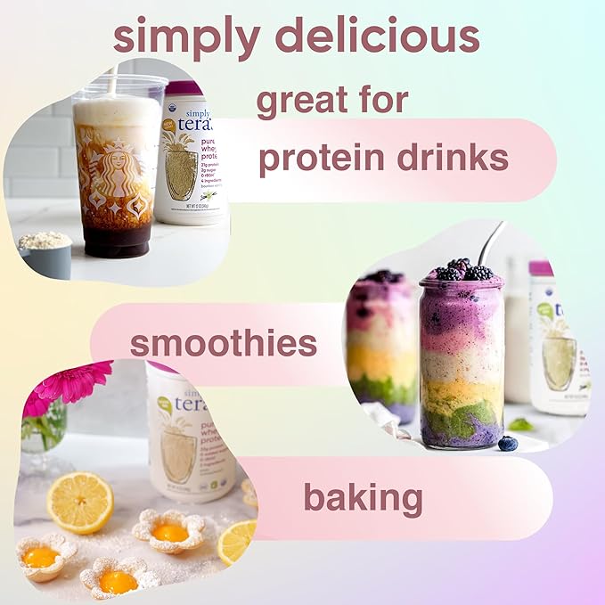 Simply tera's Pure Whey Protein Powder - Grass Fed Whey Protein Powder Clean &amp Natural Unflavored Non-GMO Kosher Unsweetened - 12 Oz.