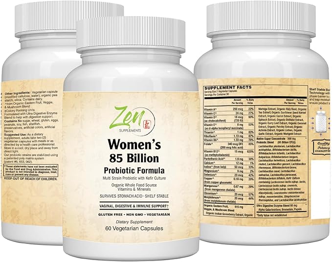 Zen Women's 85 Billion Probiotic Formula Advanced Blend Kefir Cultures 60 Capsules