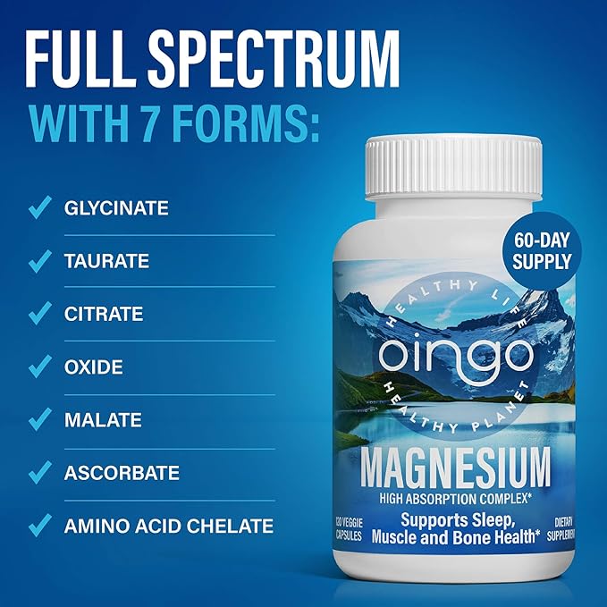 High Absorption Magnesium Complex – 7 in 1 Magnesium Supplement with Magnesium Glycinate Citrate Malate for Natural Sleep Aid Leg Cramps Relief Stress Relief 250 mg 120 Veggie Caps