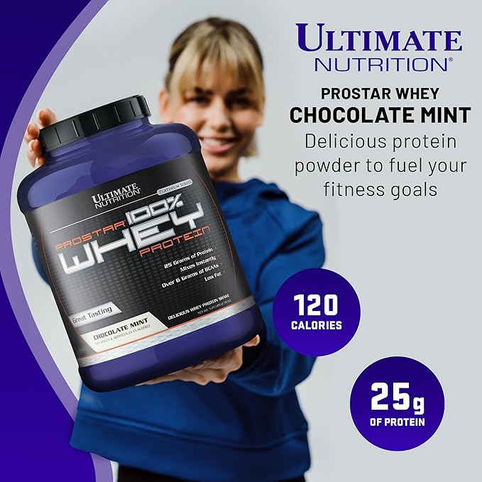 Ultimate Nutrition Prostar Whey Protein Powder Isolate Gourmet Chocolate Mint - Low Carb High Protein Powder Shake for Muscle Gain &amp Recovery - Low Sodium Low-Fat &amp Keto Friendly - 5.28 lbs