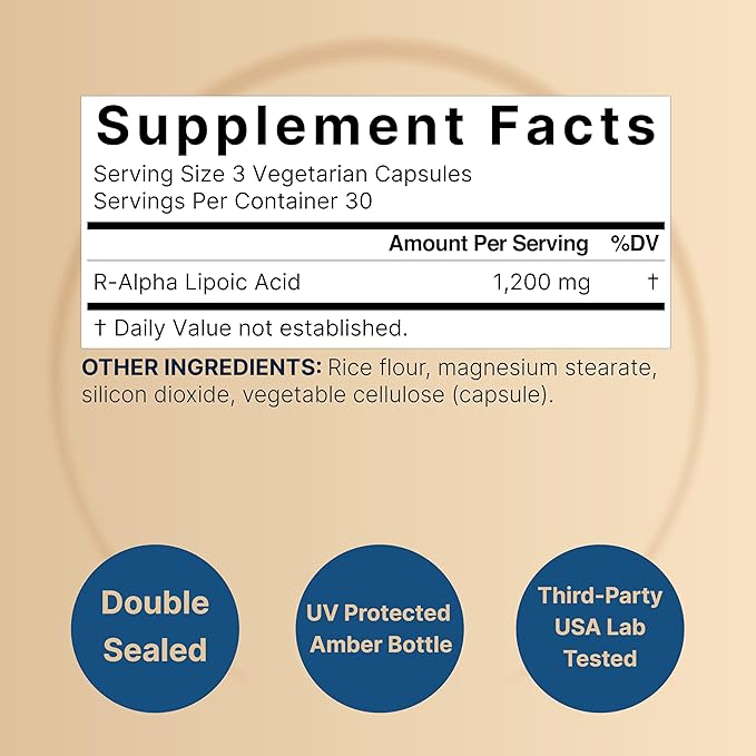 NatureBell R-Alpha Lipoic Acid - 90 Capsules - Delivers 1200mg R-ALA Per Serving - Antioxidant &amp Cellular Energy Support* - Stabilized R-Isomer ALA - Non-GMO &amp Gluten-Free