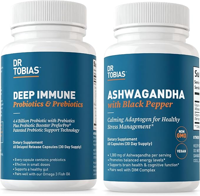 Dr. Tobias Deep Immune Probiotics &amp Prebiotics and Ashwagandha Capsules Supports Digestion Energy &amp Immune Health Non-GMO