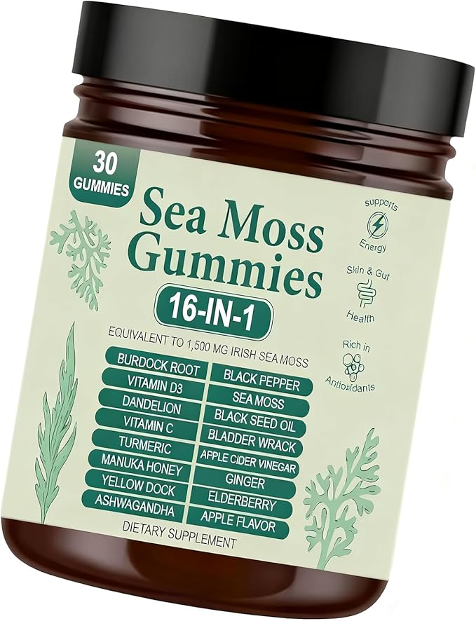 Sea Moss Gummies 16-in-1 Organic Irish Sea Moss Supplement for Immune Support Digestion Energy - Vegan Non-GMO