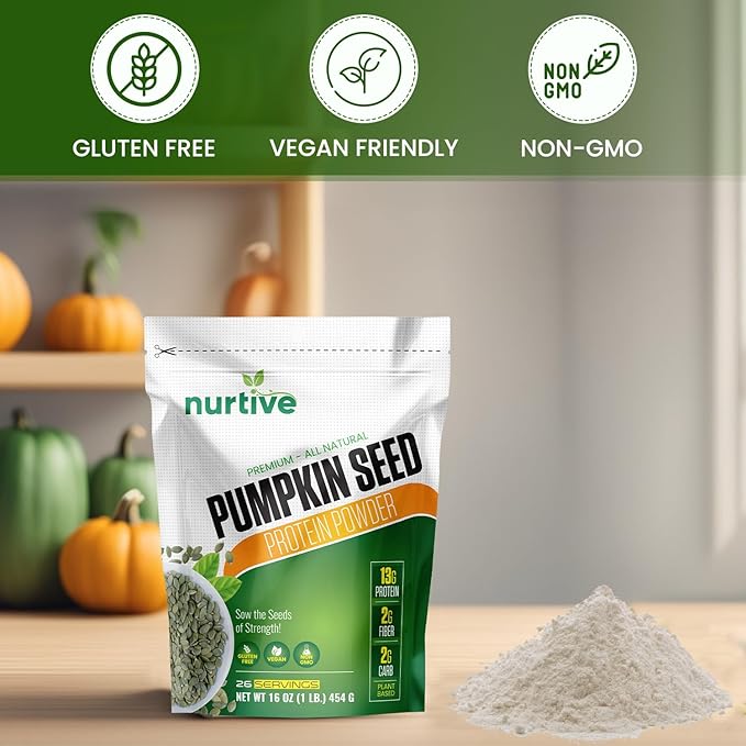 Pumpkin Seed Protein Powder - Packed with Essential Nutrients Fiber &amp Amino Acid - Plant Based Gluten Free Non- GMO- Ideal for Smoothies Baking and Cooking - 26 Servings (16 oz / 454g)