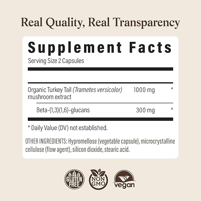 Real Mushrooms Turkey Tail Capsules – Organic Mushroom Extract for Daily Wellness Gut Harmony Energy Support – Vegan Non-GMO No Fillers – Turkey Tail Extract 200 Count Mushroom Supplement