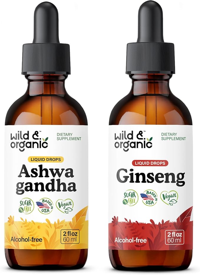 Wild &amp Organic Ashwagandha Tincture 2 fl oz &amp Ginseng Tincture 2 fl oz