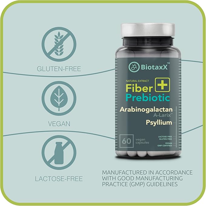 Psyllium Husk (Plantago ovata) + Arabinogalactan ≥95% – 660 mg 60 Vegan Capsules – Fiber Complex