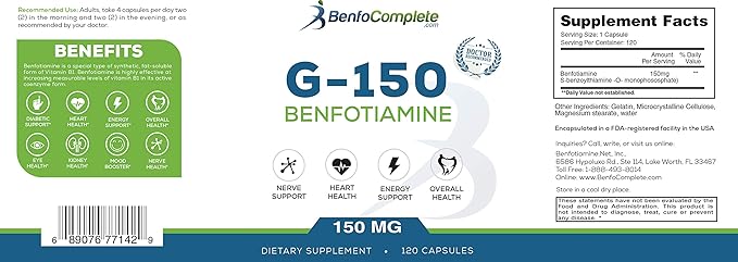 Benfotiamine 150Mg 120 Gelatin Capsules Per Bottle - Pack Of 3 Bottles