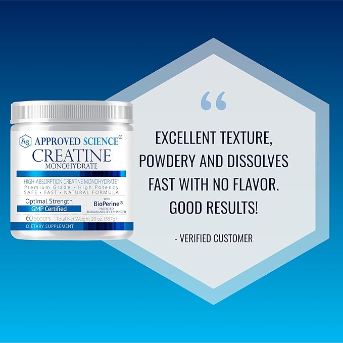Approved Science Creatine Monohydrate Powder – with BioPerine – Supports Strength Lean Muscle &amp Recovery – 5 g Per Serving – Unflavored Creatine Powder – Non-GMO Vegan – 120 Servings (Pack of 2)