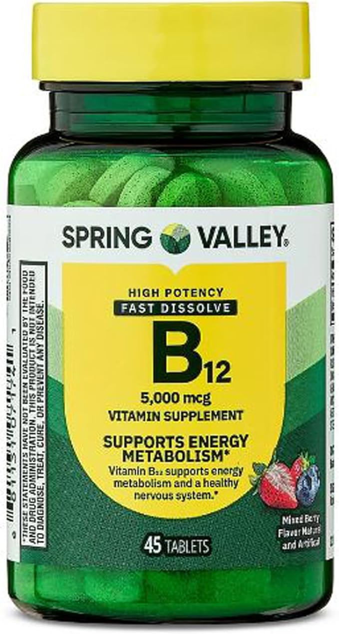 Extra Strength Vitamin B12 Metabolism Support Dietary Supplement Fast Dissolve Tablets Mixed Berry 5000 mcg 45 Count