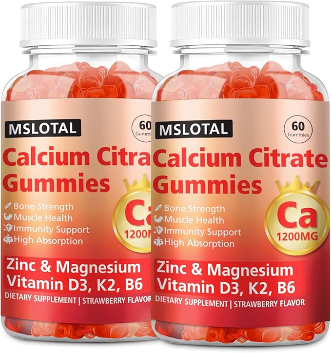 Calcium Citrate Gummies Calcium 1200mg with Vitamin D3 B6 B12 Magnesium Zinc Calcium Supplements for Women and Men Support Bone &amp Muscle Health 120 Chews Strawberry Flavor