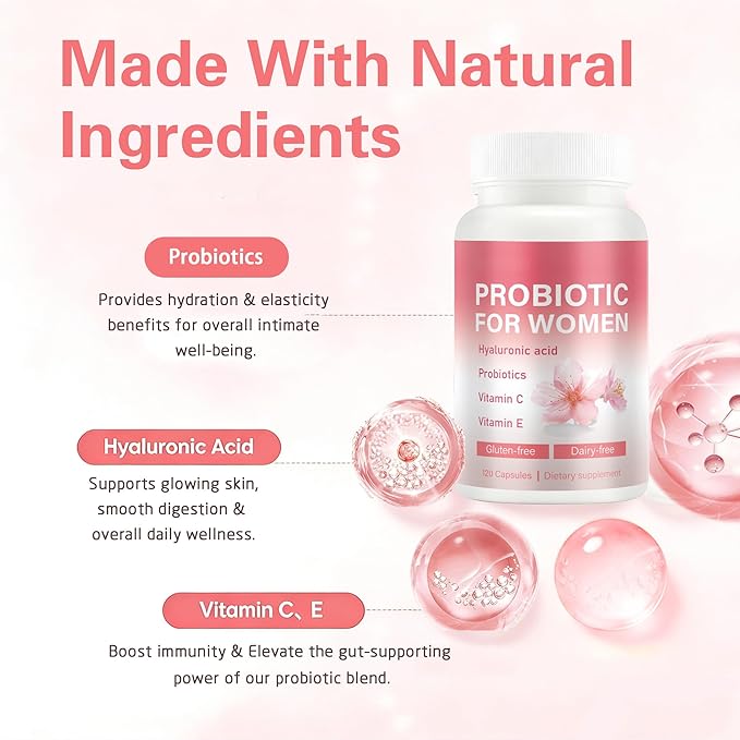 Feminine Vaginal Probiotics for Women’s Wellness | Supports Vaginal pH Balance Moisture &amp Comfort with Cherry Blossom Extract Hyaluronic Acid &amp Vitamin C | Daily Probiotic Support for Intima