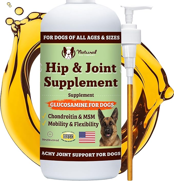 Natural Dog Company Liquid Glucosamine for Dogs Hip &amp Joint Oil Extra Strength Cartilage Joint Supplement for Dogs Helps Mobility Eases Occasional Stiffness Glucosamine Chondroitin 32 oz.