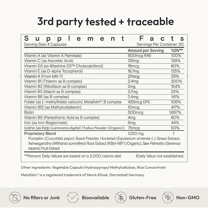 Moon Juice SuperHair Hair Growth Vitamins for Women &amp Men with Biotin &amp Saw Palmetto - Clinical Strength Multivitamin Hair Supplement for Healthier Stronger Thicker Hair 120 Capsules - 30 S