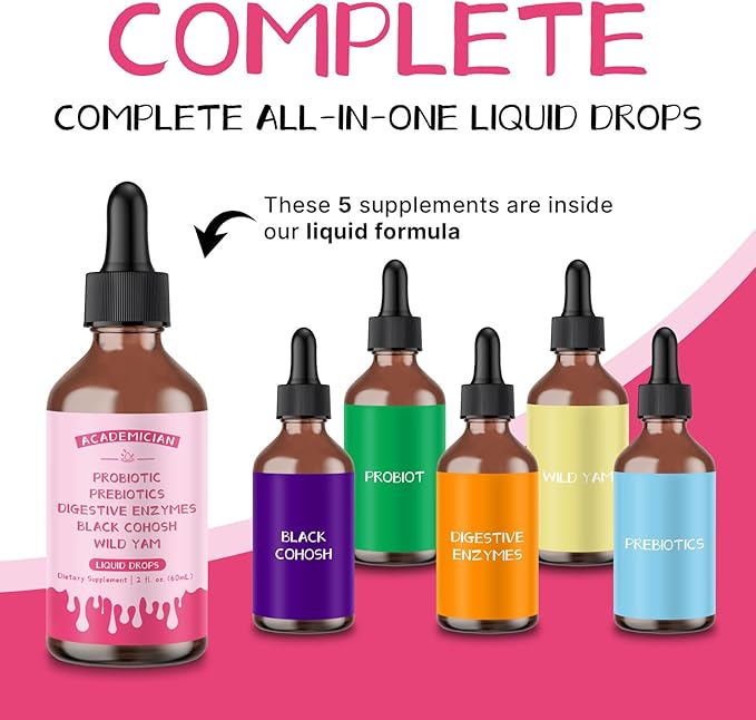 Wild Yam Root Tincture with Prebiotic Liquid Probiotic Digestive Enzyme Black Cohosh Drops - 60ml