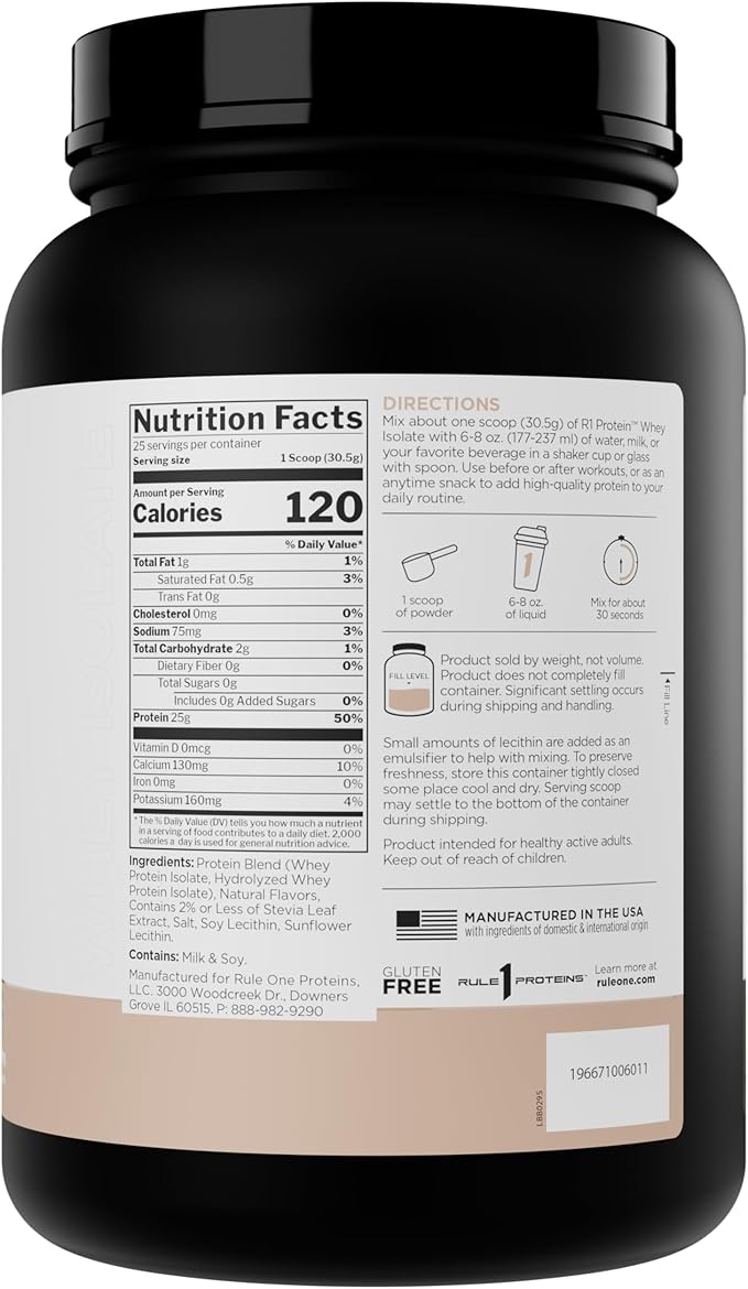 Rule 1 Naturally Flavored R1 Protein Whey Isolate - Clean Formula with 25g Protein &amp 6g BCAA Exclusively Isolated &amp Hydrolyzed Sources for Workout Recovery (1.7 Pounds* Pure Vanilla)