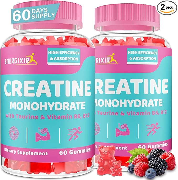 Creatine for Women 120 Counts Creatine Monohydrate Gummies - No Bloating - Creatine Pre and Post Workout Chewables Supplement with Taurine &amp B6 - for Recovery Strength Energy &amp Booty Perfo