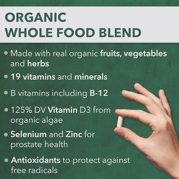 PlantFusion Organic Multivitamin for Men - One Daily Whole Food Blend Men's Multivitamin - Vegan Non-GMO Gluten Free &amp Dairy Free - 60 Tablets (2 Month Supply)