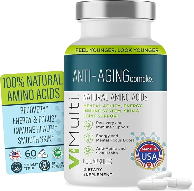 Amino Acid Supplement Capsules with L-Arginine L-Ornithine HCl L-Glutamine L-Lysine Glycine Ornithine Alpha-Ketoglutarate Dietary Amino Formula for Women Men 60 Capsules