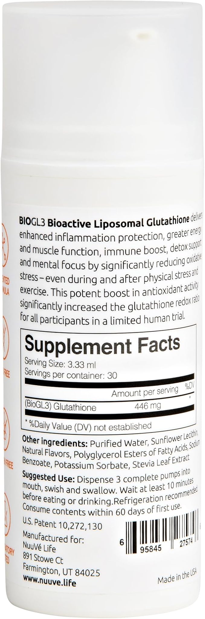 BIOGL3 Bioactive Liposomal Glutathione 446mg. Ultra Potent Pure Patented in airless Dispenser. Fast Absorption Lowers oxidative Stress and Inflammation. +Energy Detox Immune Boost Focus